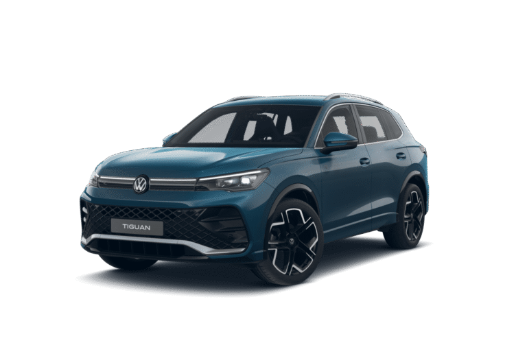 Tiguan R-Line Privatleasing 4 blauer Tiguan mit R-Line Ausstattung, dreiviertel Frontansicht
