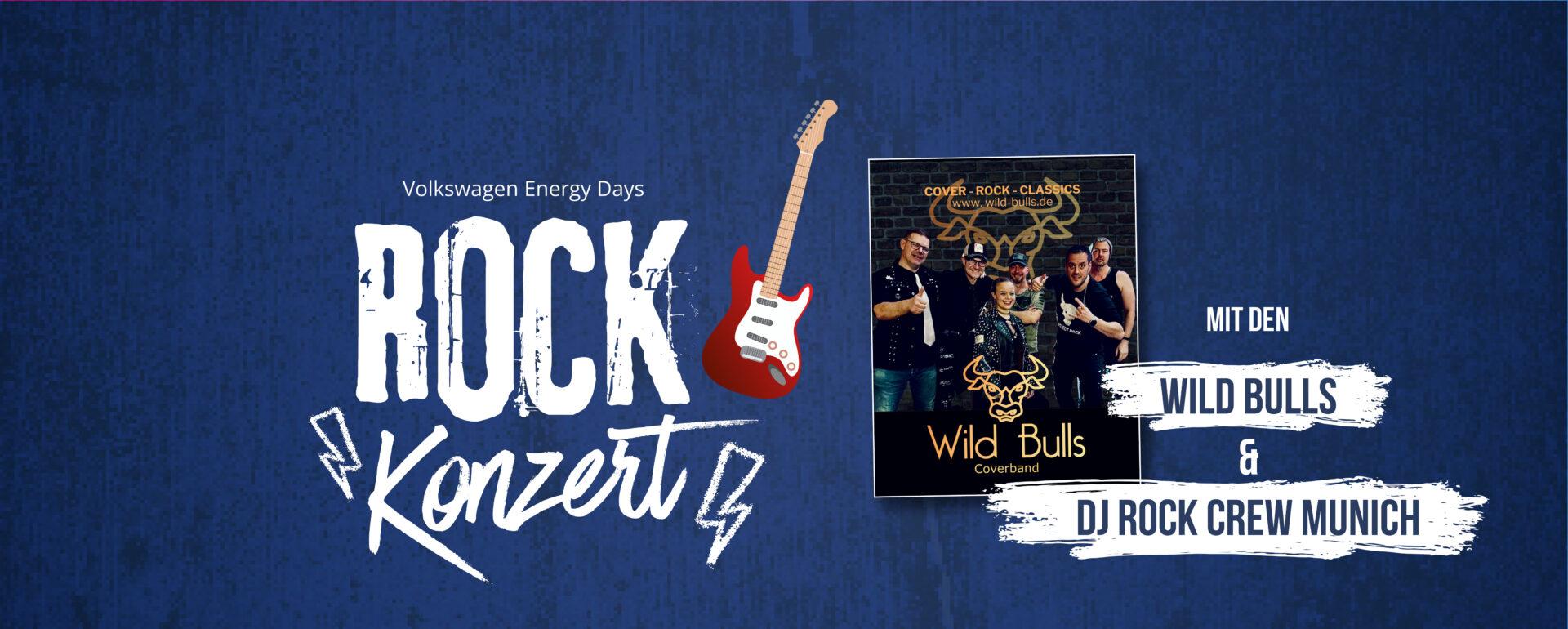 Teasermotiv für Rockkonzert im Autohaus mit Bandbild der Wild Bulls