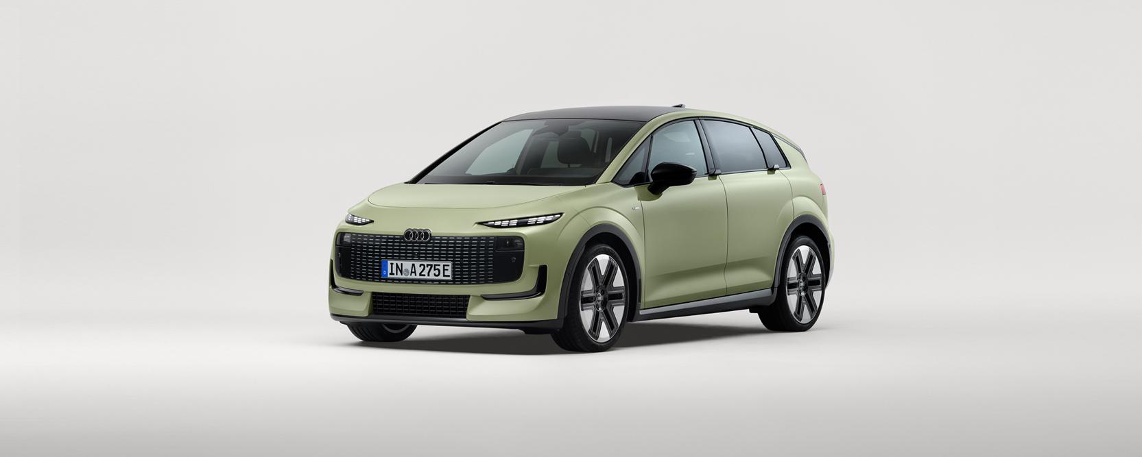 Studioaufnahme des neuen Audi A2 e-tron von schräg vorne