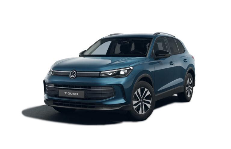 Tiguan Energy Gewerbeleasing 8 Blauer Volkswagen Tiguan SUV von schräg vorne rechts mit markantem Kühlergrill und LED-Scheinwerfern